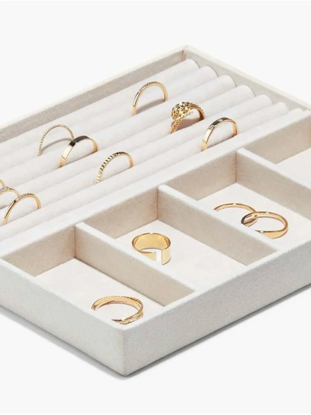 Mejuri Beige Jewelry Organizer with Ring Rolls and Compartments